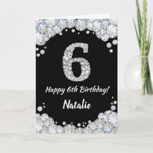 Happy 6. Geburtstagskarte Schwarz und Silberner Gl Karte
