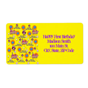 Happy 6th Birthday Address Labels, gelb