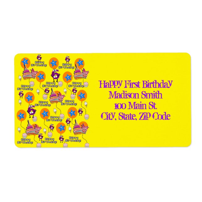 Happy 6th Birthday Address Labels, gelb (Vorne)