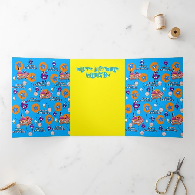 Happy 6th Birthday Card, #6 Blue & Yellow Dreifach Gefaltete Karte (Innenseite)
