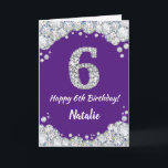 Happy 6th Birthday Lila and Silver Glitzer Card Karte<br><div class="desc">Happy 6. Geburtstag Lila und Silver Glitzer Card mit personalisiertem Namen. Für weitere Anpassungen klicken Sie bitte auf die Schaltfläche "Anpassen" und verwenden Sie unser Designwerkzeug,  um diese Vorlage zu ändern.</div>