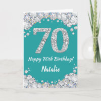 Happy 70. Geburtstag Aquamarin und Silver Glitzer
