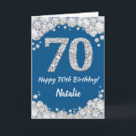 Happy 70. Geburtstag Blue and Silver Glitzer Card Karte<br><div class="desc">Glückliche 70. Geburtstagskarte Blue and Silver Glitzer Card mit personalisiertem Namen. Für weitere Anpassungen klicken Sie bitte auf die Schaltfläche "Anpassen" und verwenden Sie unser Designwerkzeug,  um diese Vorlage zu ändern.</div>