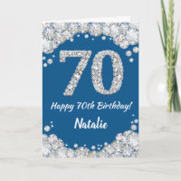 Happy 70. Geburtstag Blue and Silver Glitzer Card