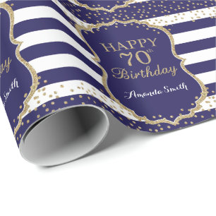 Happy 70. Geburtstag Gold Glitzer und Navy Blue Geschenkpapier