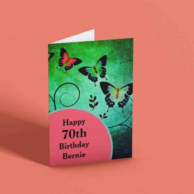 Happy 70. Geburtstag Green Butterfly anpassbar Karte (Von Creator hochgeladen)