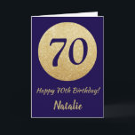 Happy 70. Geburtstag Navy Blue und Gold Glitzer Karte<br><div class="desc">Happy 70. Geburtstag Navy Blue und Gold Glitzer Card mit personalisiertem Namen.Für weitere Anpassungen klicken Sie bitte auf die Schaltfläche "Anpassen" und verwenden Sie unser Designwerkzeug,  um diese Vorlage zu ändern.</div>