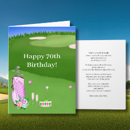 Happy 70. Geburtstag Pink Golf Bag auf Golfplatz Karte