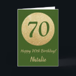 Happy 70. Geburtstags Green and Gold Glitzer Card Karte<br><div class="desc">Happy 70. Geburtstag Green und Gold Glitzer Card mit personalisiertem Namen. Für weitere Anpassungen klicken Sie bitte auf die Schaltfläche "Anpassen" und verwenden Sie unser Designwerkzeug,  um diese Vorlage zu ändern.</div>