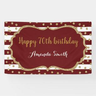Happy 70. Geburtstagsbanner Burgund Gold Glitzer Banner