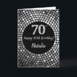 Happy 70. Geburtstagskarte Black and Silver Glitze Karte<br><div class="desc">Happy 70. Geburtstag Black and Silver Glitzer Card mit personalisiertem Namen.Für weitere Anpassungen klicken Sie bitte auf die Schaltfläche "Anpassen" und verwenden Sie unser Designwerkzeug,  um diese Vorlage zu ändern.</div>