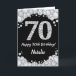 Happy 70. Geburtstagskarte Schwarz/Silber Glitzer  Karte<br><div class="desc">Glückliche 70. Geburtstagskarte Black and Silver Glitzer Card mit personalisiertem Namen. Für weitere Anpassungen klicken Sie bitte auf die Schaltfläche "Anpassen" und verwenden Sie unser Designwerkzeug,  um diese Vorlage zu ändern.</div>