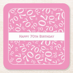 "Happy 70 th Birthday" Pink/White Number Pattern Rechteckiger Pappuntersetzer