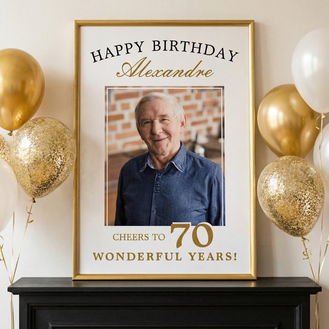 Happy 70th Birthday Personalized Photo Party Sign Poster (Happy 70th Birthday Personalized Photo Party Sign)