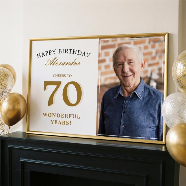 Happy 70th Birthday Personalized Photo Party Sign Poster (Happy 70th Birthday Personalized Photo Party Sign)