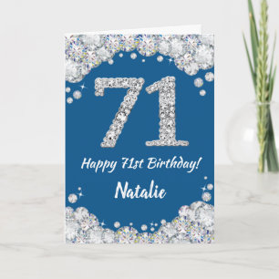 Happy 71. Geburtstag Blue and Silver Glitzer Card Karte