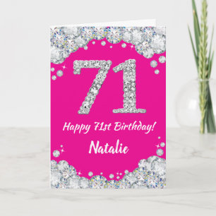 Happy 71. Geburtstag Hot Pink und Silver Glitzer Karte