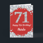 Happy 71. Geburtstagskarte Rot und Silberer Glitze Karte<br><div class="desc">Happy 71. Geburtstagskarte Rot und Silber Glitzer Card mit personalisiertem Namen. Für weitere Anpassungen klicken Sie bitte auf die Schaltfläche "Anpassen" und verwenden Sie unser Designwerkzeug,  um diese Vorlage zu ändern.</div>