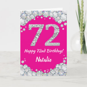 Happy 72. Geburtstag Hot Pink und Silver Glitzer Karte