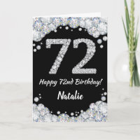 Happy 72. Geburtstagskarte Black and Silver Glitze