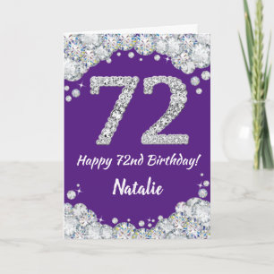 Happy 72. Geburtstagskarte Lila und Silver Glitzer Karte