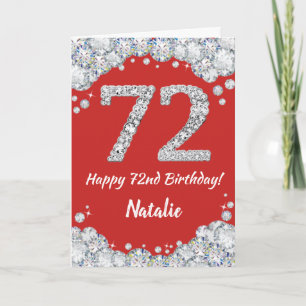 Happy 72. Geburtstagskarte Rot und Silber Glitzer Karte