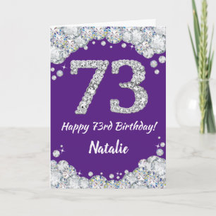 Happy 73. Geburtstagskarte Lila und Silver Glitzer Karte