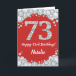 Happy 73. Geburtstagskarte Rot und Silberer Glitze Karte<br><div class="desc">Happy 73. Geburtstagskarte Rot und Silber Glitzer Card mit personalisiertem Namen. Für weitere Anpassungen klicken Sie bitte auf die Schaltfläche "Anpassen" und verwenden Sie unser Designwerkzeug,  um diese Vorlage zu ändern.</div>