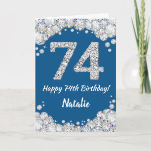 Happy 74. Geburtstag Blue and Silver Glitzer Card Karte