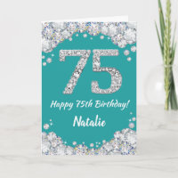 Happy 75. Geburtstag Aquamarine und Silver Glitzer