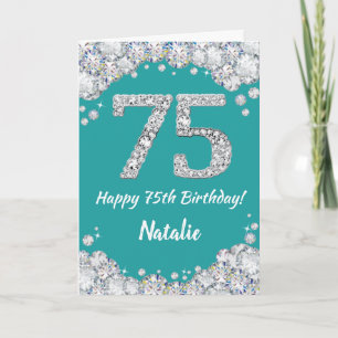 Happy 75. Geburtstag Aquamarine und Silver Glitzer Karte