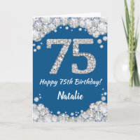 Happy 75. Geburtstag Blue and Silver Glitzer Card