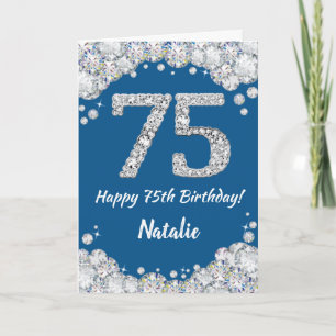 Happy 75. Geburtstag Blue and Silver Glitzer Card Karte