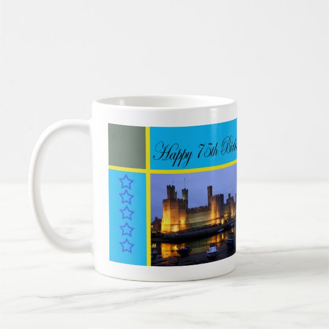 Happy 75. Geburtstag Caernarfon Castle Kaffeetasse (Links)