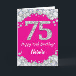 Happy 75. Geburtstag Hot Pink und Silver Glitzer Karte<br><div class="desc">Happy 75. Geburtstag Hot Pink und Silver Glitzer Card mit personalisiertem Namen. Für weitere Anpassungen klicken Sie bitte auf die Schaltfläche "Anpassen" und verwenden Sie unser Designwerkzeug,  um diese Vorlage zu ändern.</div>