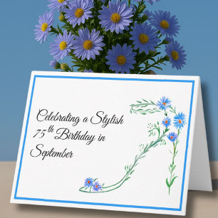 Happy 75. September Geburtstag Blue Aster Blume Karte