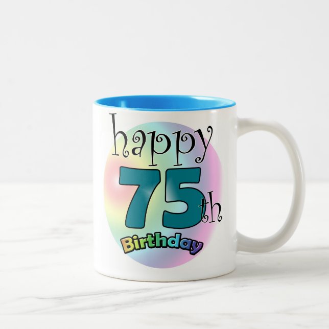 Happy 75th Birthday (blauw) Zweifarbige Tasse (Rechts)