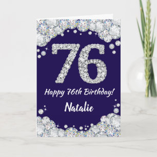 Happy 76. Geburtstag Navy Blue und Silver Glitzer Karte