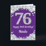 Happy 76. Geburtstagskarte Lila und Silver Glitzer Karte<br><div class="desc">Happy 76. Geburtstag Lila und Silver Glitzer Card mit personalisiertem Namen. Für weitere Anpassungen klicken Sie bitte auf die Schaltfläche "Anpassen" und verwenden Sie unser Designwerkzeug,  um diese Vorlage zu ändern.</div>