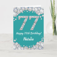 Happy 77. Geburtstag Aquamarine und Silver Glitzer