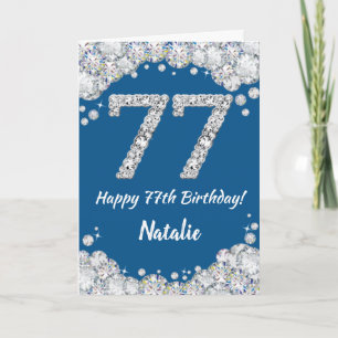 Happy 77. Geburtstag Blue and Silver Glitzer Card Karte