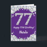 Happy 77. Geburtstag Lila und Silver Glitzer Card Karte<br><div class="desc">Happy 77. Geburtstag Lila und Silver Glitzer Card mit personalisiertem Namen. Für weitere Anpassungen klicken Sie bitte auf die Schaltfläche "Anpassen" und verwenden Sie unser Designwerkzeug,  um diese Vorlage zu ändern.</div>
