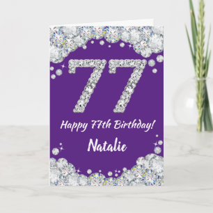 Happy 77. Geburtstag Lila und Silver Glitzer Card Karte