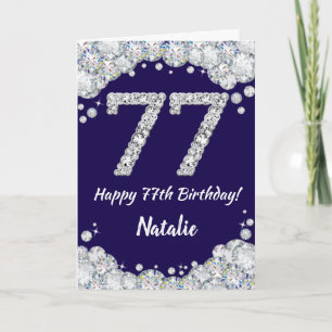 Happy 77. Geburtstag Navy Blue und Silver Glitzer Karte