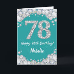 Happy 78. Geburtstag Aquamarine und Silberne Glitz Karte<br><div class="desc">Glücklich 78. Geburtstag Aquamarin Türkis Aqua und Silver Glitzer Card mit personalisiertem Namen. Für weitere Anpassungen klicken Sie bitte auf die Schaltfläche "Anpassen" und verwenden Sie unser Designwerkzeug,  um diese Vorlage zu ändern.</div>