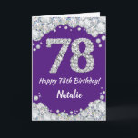 Happy 78. Geburtstag Lila und Silberne Glitzer Car Karte<br><div class="desc">Happy 78. Geburtstag Lila und Silver Glitzer Card mit personalisiertem Namen. Für weitere Anpassungen klicken Sie bitte auf die Schaltfläche "Anpassen" und verwenden Sie unser Designwerkzeug,  um diese Vorlage zu ändern.</div>