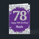 Happy 78. Geburtstag Lila und Silberne Glitzer Car Karte<br><div class="desc">Happy 78. Geburtstag Lila und Silver Glitzer Card mit personalisiertem Namen. Für weitere Anpassungen klicken Sie bitte auf die Schaltfläche "Anpassen" und verwenden Sie unser Designwerkzeug,  um diese Vorlage zu ändern.</div>