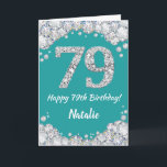 Happy 79. Geburtstag Aquamarine und Silberne Glitz Karte<br><div class="desc">Glücklich 79. Geburtstag Aquamarin Türkis Aqua und Silver Glitzer Card mit personalisiertem Namen. Für weitere Anpassungen klicken Sie bitte auf die Schaltfläche "Anpassen" und verwenden Sie unser Designwerkzeug,  um diese Vorlage zu ändern.</div>