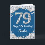 Happy 79. Geburtstag Blue and Silver Glitzer Card Karte<br><div class="desc">Happy 79. Geburtstag Blue and Silver Glitzer Card mit personalisiertem Namen. Für weitere Anpassungen klicken Sie bitte auf die Schaltfläche "Anpassen" und verwenden Sie unser Designwerkzeug,  um diese Vorlage zu ändern.</div>