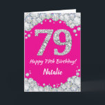Happy 79. Geburtstag Hot Pink und Silver Glitzer Karte<br><div class="desc">Happy 79. Geburtstag Hot Pink und Silver Glitzer Card mit personalisiertem Namen. Für weitere Anpassungen klicken Sie bitte auf die Schaltfläche "Anpassen" und verwenden Sie unser Designwerkzeug,  um diese Vorlage zu ändern.</div>